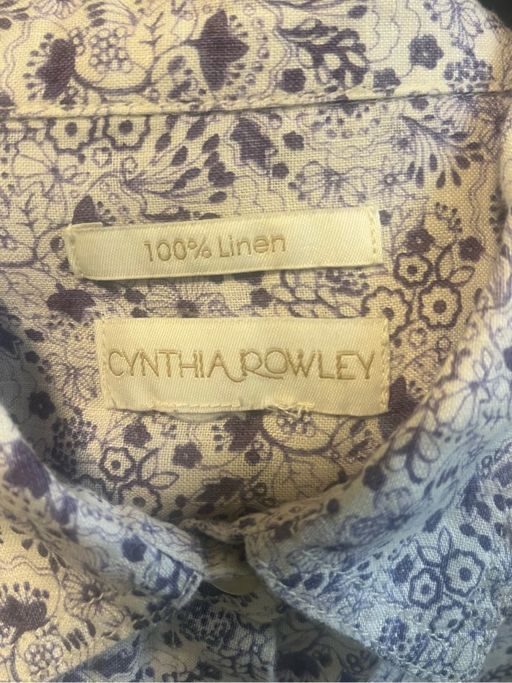 Cynthia Rowley White Linen Button-Down with Purple Floral Print